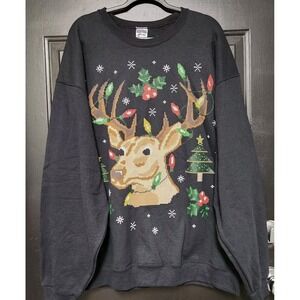 Reindeer Ugly Christmas Sweater Sweatshirt 2XL Crewneck Jerzees Xmas Animal NWT